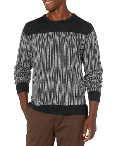 Goodthreads Merino Wool Crewneck Herrinbone Sweater Pullover-Sweaters - Gris