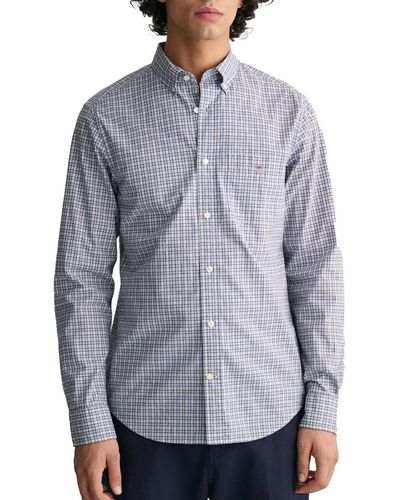 GANT S Microcheck Poplin Patterned Shirt Long Sleeve Dove Blue S - Grey