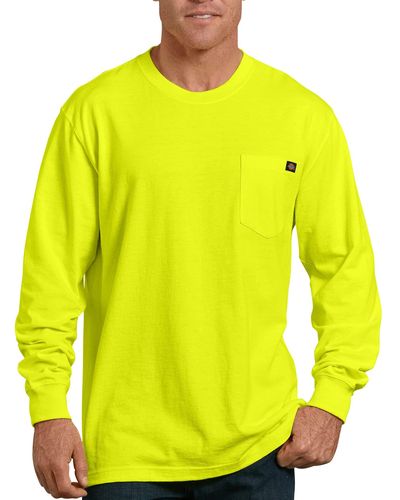 Dickies Mens Long Sleeve Heavyweight Neon Crew Neck Tee T Shirt - Yellow