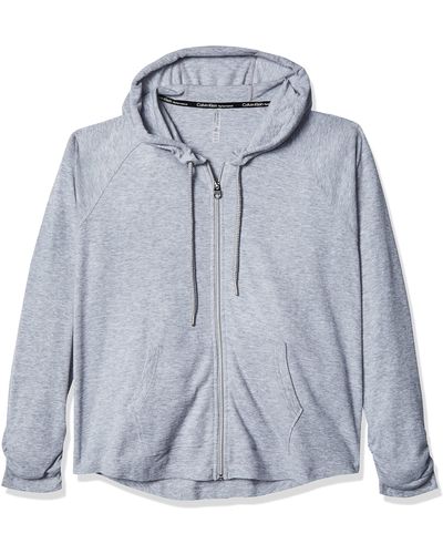Calvin Klein Ruched Long Sleeve Zip Front Hoodie Jacket - Blue