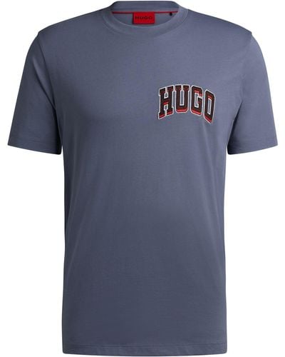 HUGO S Dasko Cotton-jersey Regular-fit T-shirt With Sporty Logo Blue