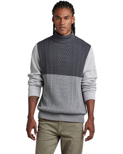 G-Star RAW Cable Colour Block Loose Turtle Neck Jumper - Grey