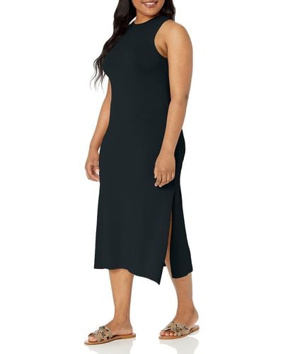 The Drop Gabriela High Neck Cut-in A-line Side Slit Maxi Jumper Dress - Black