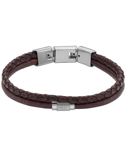 Fossil All Stacked Up Brown Leather Multi-strand Bracelet