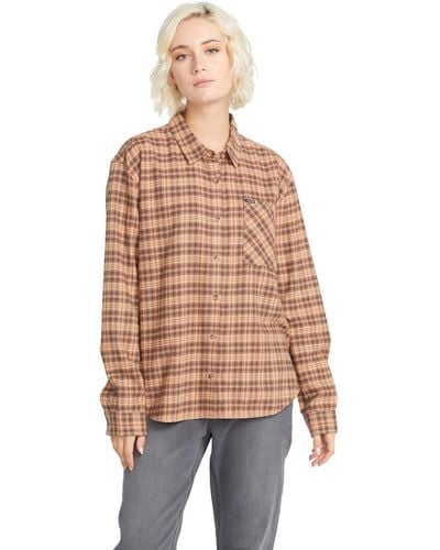 Volcom Plaid To Meet U Long Sleeve Flannel Shirt - Natural