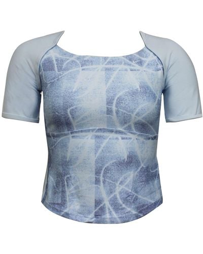Nike S Gym Cropped T-shirt Dri-fit Compression Top Aqua 222818 590 - Blue