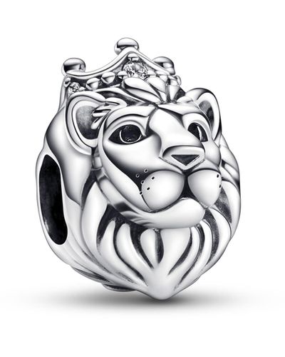 PANDORA Moments Dije con diseño de cabeza de león de plata de ley con circonitas cúbicas transparentes - Blanco