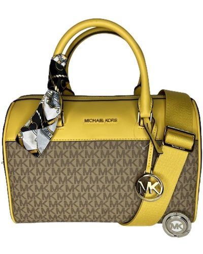 Michael Kors Travel Md Duffle Bag Bundled With Purse Hook And Skinny Scarf - Yellow