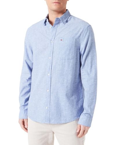 Tommy Hilfiger TJM REG Linen Blend Shirt DM0DM18962 Freizeithemden - Blau