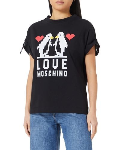 Love Moschino Regular fit Short-sleevedwith Shoulders Curled with Logo Elastic Drawstring T-Shirt - Schwarz