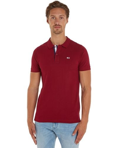 Tommy Hilfiger TJM Poloshirt mit schmaler Knopfleiste Polohemd - Rot