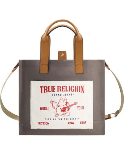 True Religion Tote, Medium Travel Shoulder Bag with Adjustable Strap, Grey - Pink