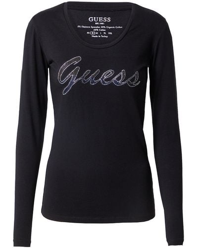 Guess T-Shirt Logo Strass Girocollo ica Lunga Slim Donna Nero W3RI15J1314-JBLK-XS