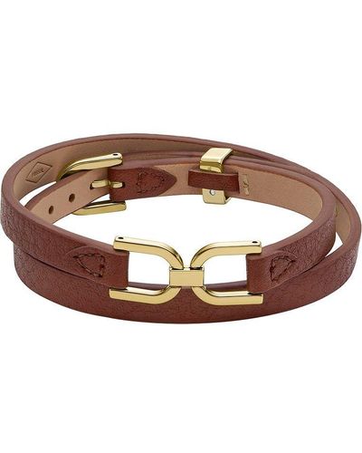 Fossil Heritage D-link Red Mahogany Leather Bracelet - Brown