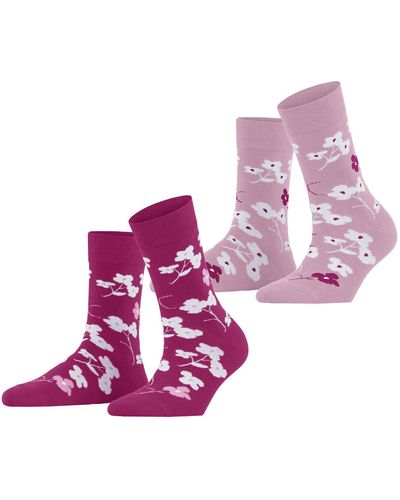 Esprit Spring Flowers 2-pack Socks Breathable Organic Cotton Mid-calf Length Patterned 2 Pairs - Purple