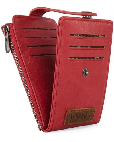 Wrangler Portafoglio da donna a due ante vintage porta carte da donna sottile e minimalista tasca - Rosso