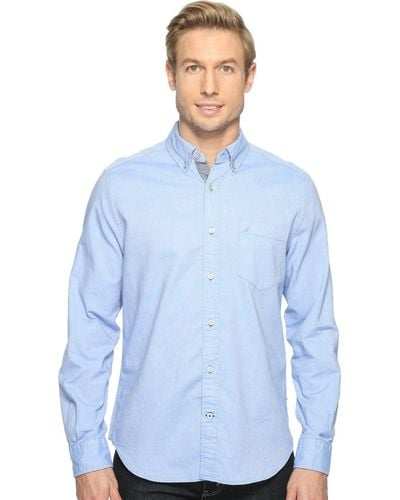 Nautica Long Sleeve Solid Oxford Shirt Button Down Hemd - Blau