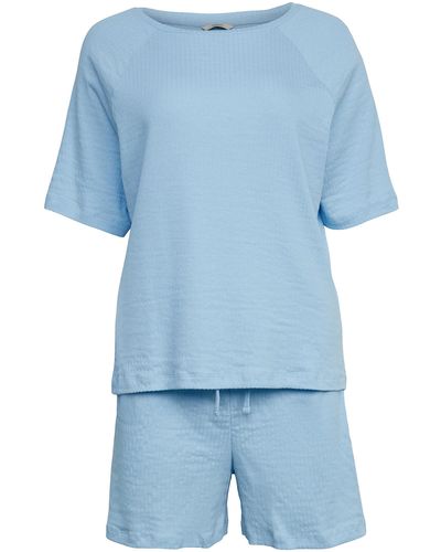 Esprit Cotton Modal Rib Nw Sus Shorty Pyjamaset - Blau