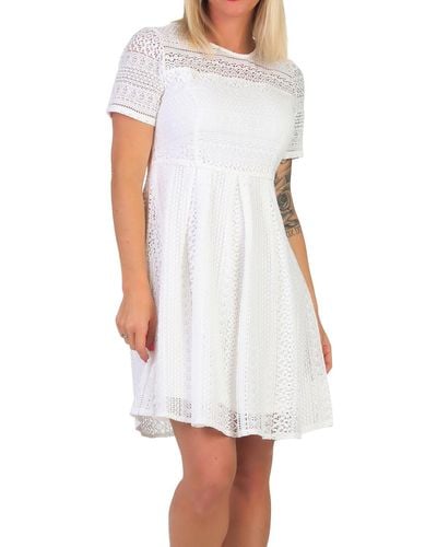 Vero Moda Kurzarm-Kleid VMHoney Lace Pleated Minikleid aus Häkelspitze 10220924 Snow White XS - Weiß