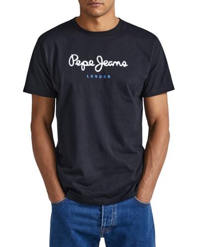 Pepe Jeans Eggo Maglietta da Uomo a ica Corta Regular Fit - Blu