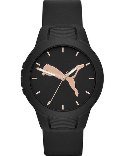 PUMA Reloj para mujer Reset de policarbonato de color negro con tres agujas