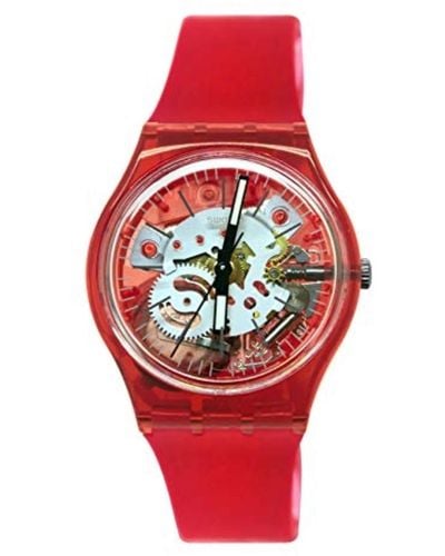 Swatch Analog Quarz Uhr mit Silikon Armband GR178 - Rot