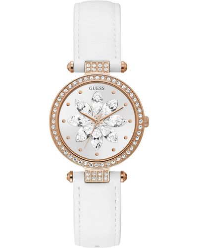 Guess Crystal Glitz 32mm Stainless Steel Quartz Watch with Leather Strap - Mettallic