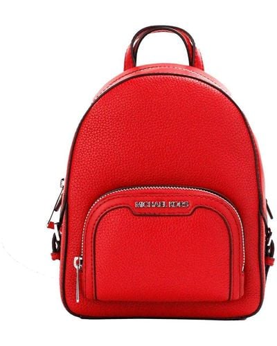 Michael Kors Jaycee Mini Xs Bright Pebbled Leather Zip Pocket Backpack Bag - Red