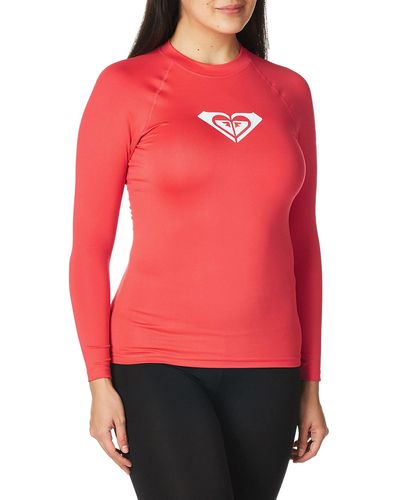 Roxy Womens Whole Hearted Long Sleeve Rashguard Rash Guard Shirt - Rouge