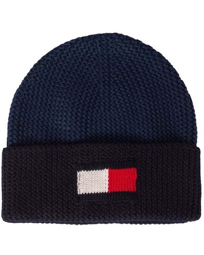 Tommy Hilfiger Knitted Cap With Flag Logo - Blue