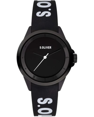 S.oliver Analog Quarz Uhr mit Silikon Armband SO-3846-PQ - Schwarz