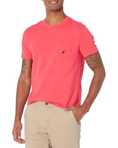 Nautica Solid Crew Neck Short Sleeve Pocket T-shirt - Pink