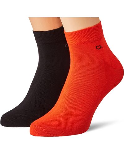 Calvin Klein Casual Flat Knit Cotton Quarter Socks 2 Pack Trimestre - Rosso