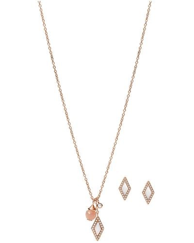 Fossil , Women's Stainless Steel No Gemstone Stevie Necklaces, Rose Gold, L: 420mm+50mm - Jf03892791 - Metallic