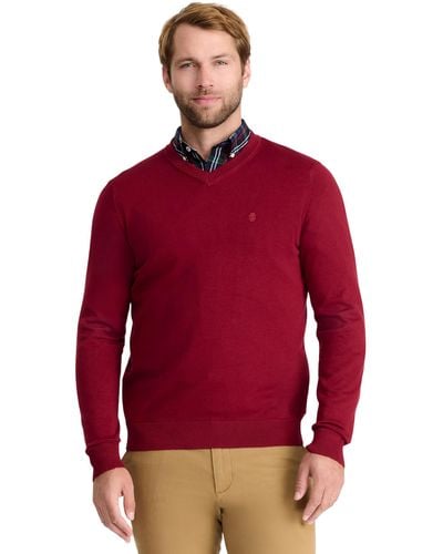 Izod Big And Tall Fieldhouse V-neck Solid 12 Gauge Sweater - Red