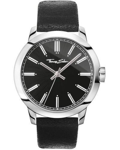 Thomas Sabo Analogique Quartz Montre avec Bracelet en Cuir WA0312-203-203-46 mm - Noir