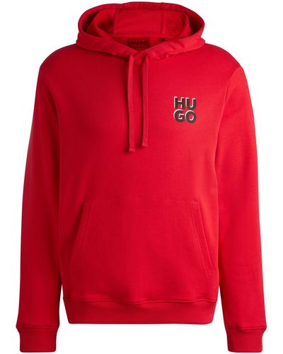 HUGO S Dimonihood Cotton-terry Hoodie With Stacked Logo Print Pink - Red