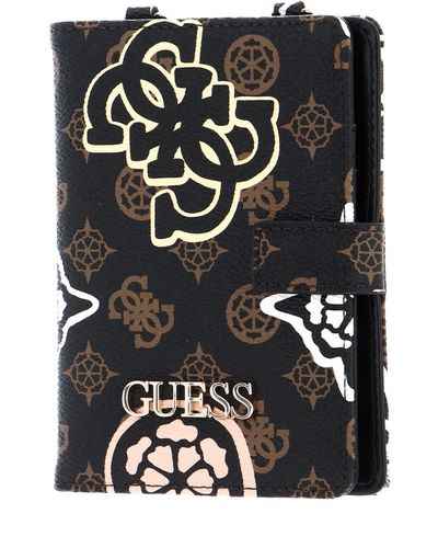 Guess House Party Passport Case Brown Logo Multi - Nero