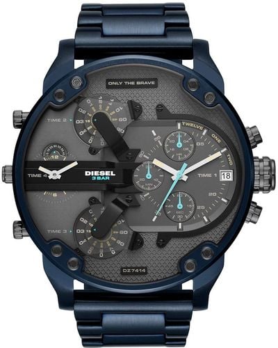 DIESEL Analog Quarz Uhr mit Leder Armband DZ1784 - Blau