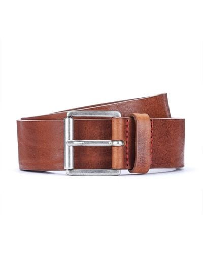 HUGO S Gabi-v Sz40 Tumbled Italian Leather Belt With Roller Buckle - Red