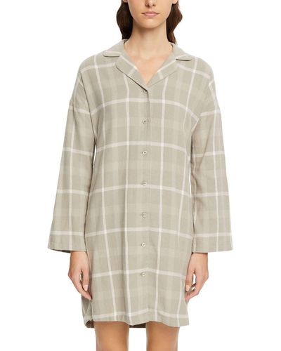 Esprit Flannel Check 2 Sus Nightshirt Nightgown - Grey