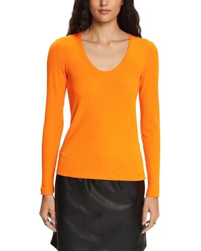 Esprit Pointelle-T-Shirt mit weitem Rundhalsausschnitt - Orange