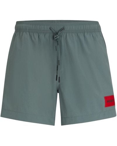 HUGO S Dominica Recycled-material Swim Shorts With Red Logo Label - Blue