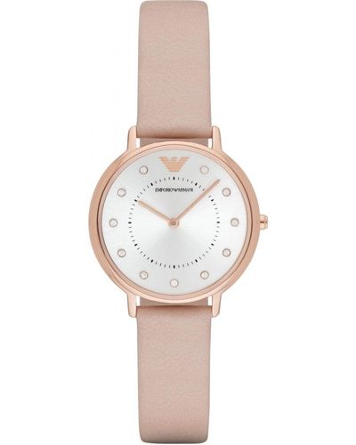 Emporio Armani Analog Quarz Uhr mit Leder Armband AR2510 - Pink