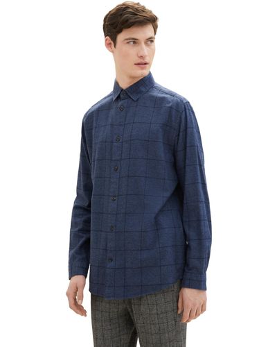 Tom Tailor Comfort Fit Hemd mit tonalem Karo-Muster - Blau