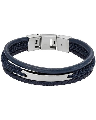 Fossil Bracelet décontracté vintage en cuir argenté pour homme JF04403040 - Bleu