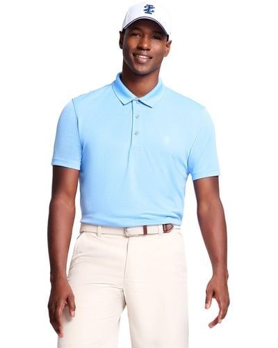 Izod Performance Golf Grid Short Sleeve Stretch Polo Shirt - Blue