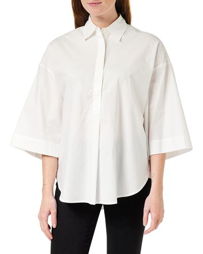 French Connection Rhodes Sustainable Poplin Short Sleeve Popover Button Down Shirt - White