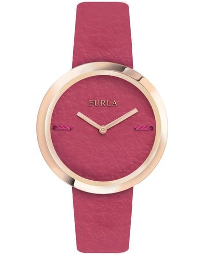 Furla Analog Quarz Uhr mit Leder Armband R4251110503 - Pink
