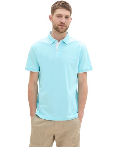 Tom Tailor Basic Piqué Poloshirt mit Logo-Print - Blau
